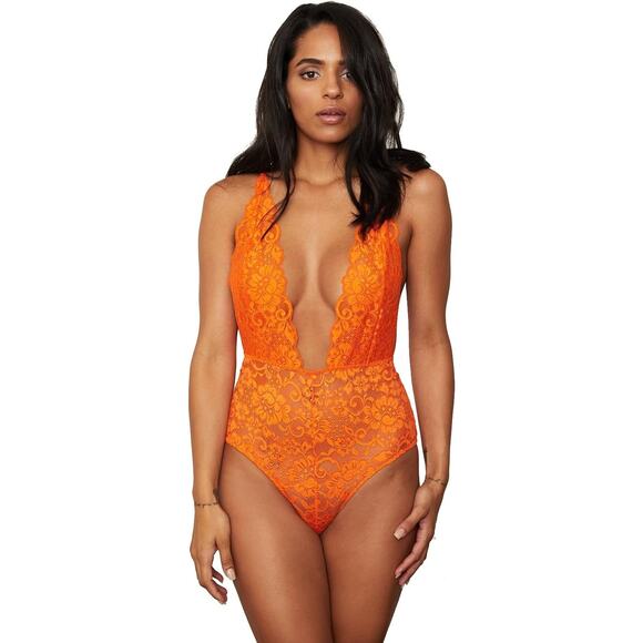 NEW Free People HAH Burnt Orange Comin' in HAHt Lace Floral Romantic Bodysuit S - Picture 1 of 7